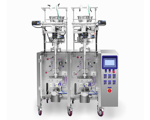 Double Lines Vertical Automatic Granule Packing Machine Kantong Makanan Ringan Kecil