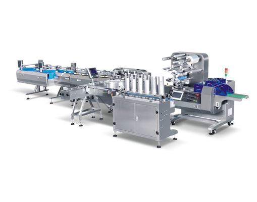 Garis Perakitan Kemasan Makanan Piala Horisontal Kue Roti Feeding Tray Loading Packing