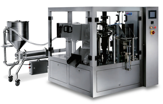 Sepenuhnya Otomatis Rotary Granule Pouch Filling Sealing Machine Kemasan Tas Premade