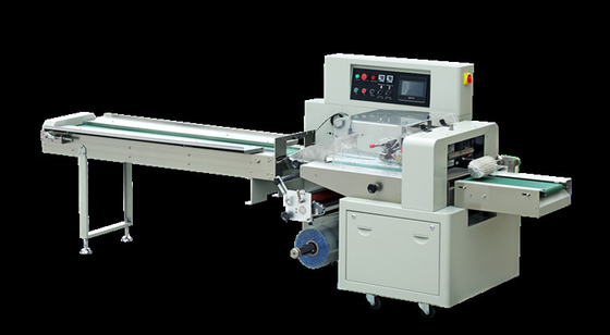Rotary Automatic Horizontal Flow Packing Machine Cookies 250mm Menarik Film Ke Bawah
